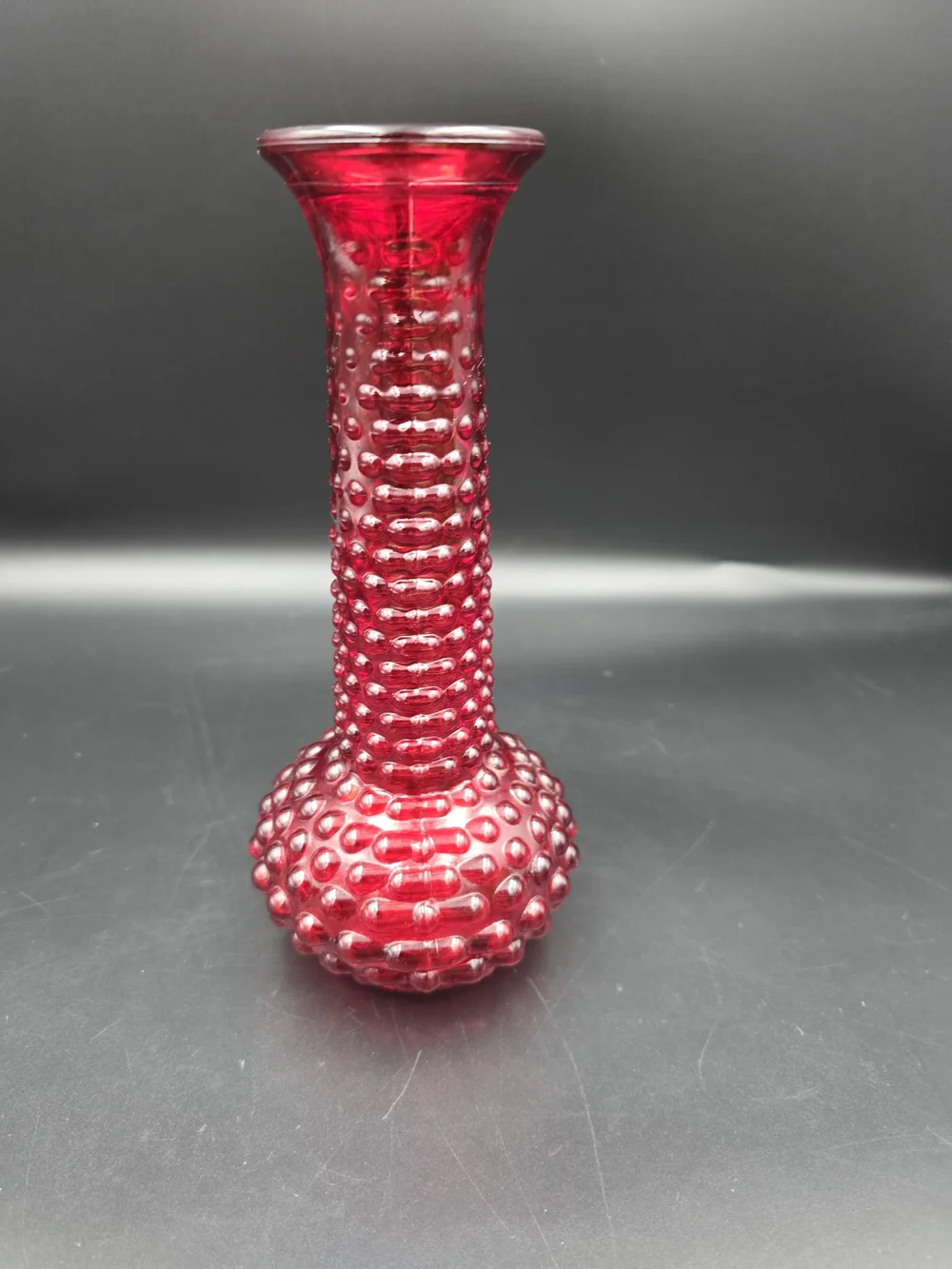 Red Hobnail Bud Vase - Decorative Glass Accent